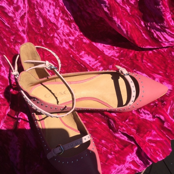 New Coach Jody Pink Studded Leather Flats - Picture 6 of 8